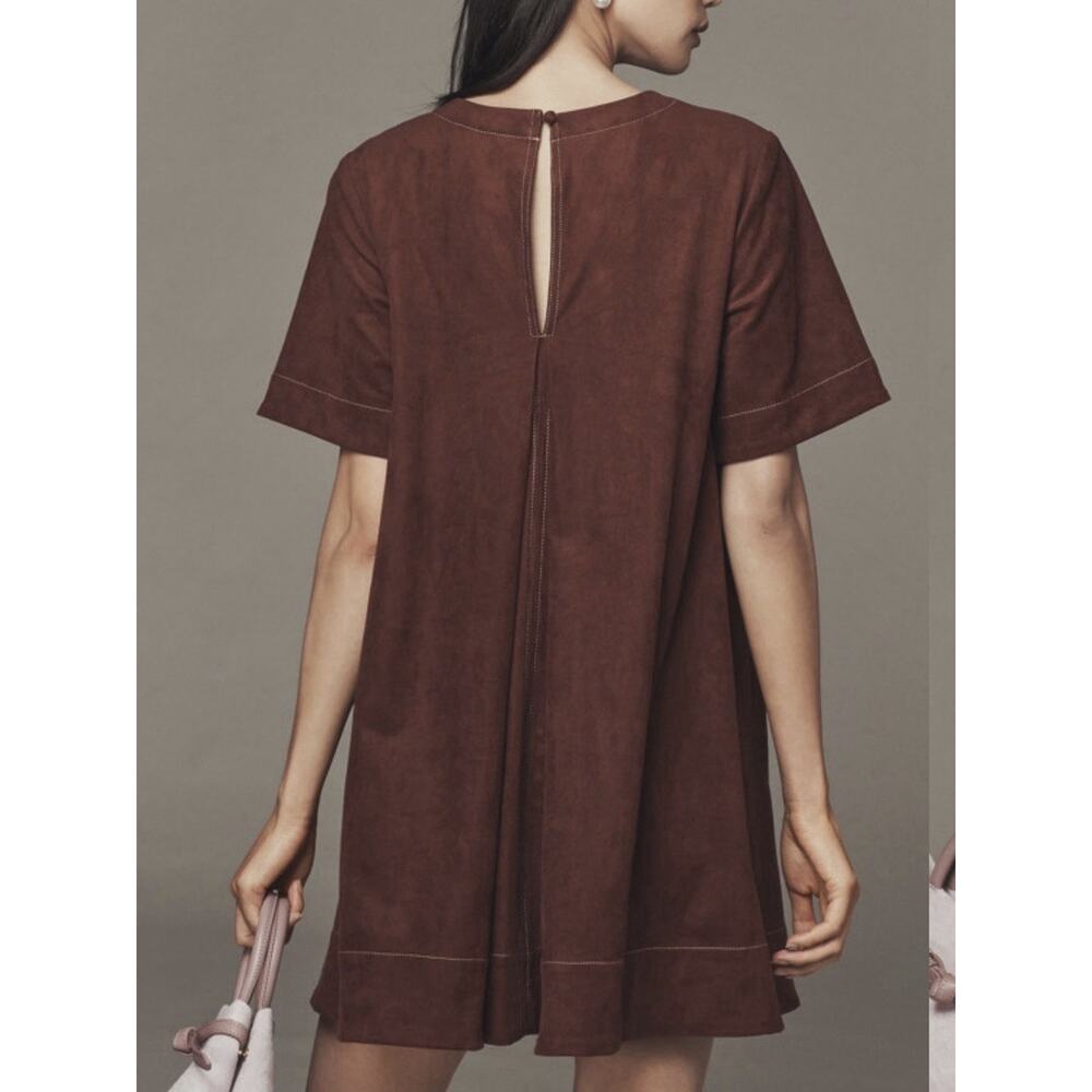Maeve The Emmy Faux Suede Short Sleeve Mini Swing Dress In Burgundy Size S - Picture 2 of 13